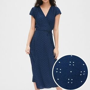 Gap midi wrap dress dark navy dot print v cut size xs